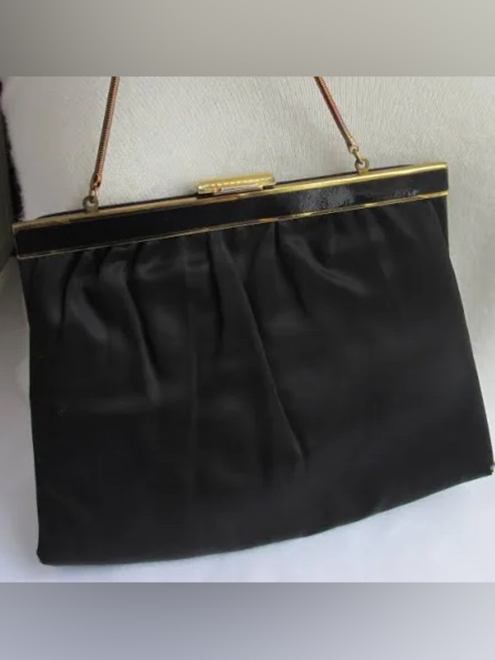Vintage ANDE’ Black Satin Evening Clutch Purse Gold Chain Small Handbag